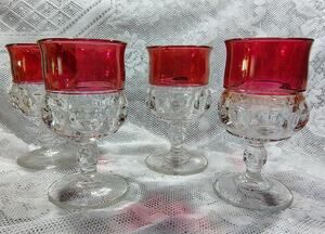 4 Vintage Tiffin-Franciscan Glass Ruby Thumbprint King's Crown Goblets (#1)